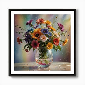 Colorful Flowers In A Vase Art Print