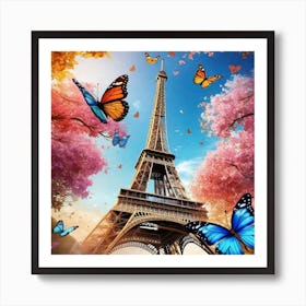 Paris Eiffel Tower With Butterflies 5 Art Print