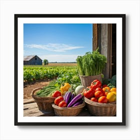 Assorted Vegetables In Peak Season Diverse Lush Greens Ripe Red Tomatoes Plump Purple Eggplants 2 1 Art Print