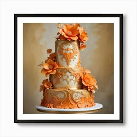 Wedding Cake With Orange Flowers Art Print