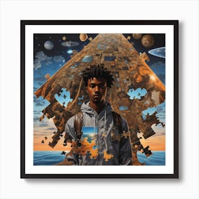 Man Standing In Front Of A Puzzle Art Print