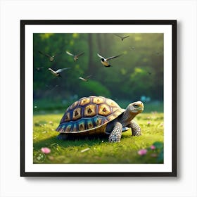 Tortoise Dreaming Of Flying High In The Sky Like The Birds Art Print