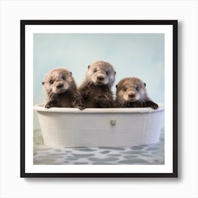 Sea Otters Taking a Bath Art Print