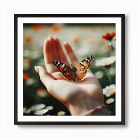 Butterfly On Hand 2 Art Print