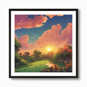 Sunset In The Forest Art Print