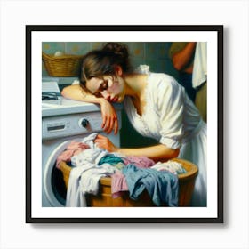 Woman In A Laundry Basket Art Print