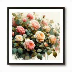 Roses, Watercolor Style Painting Art Print