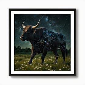 Bull In The Night Sky 6 Art Print