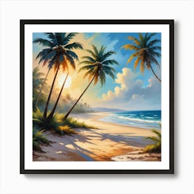 Beach Scene With Palm Trees Art Print 4 Art Print