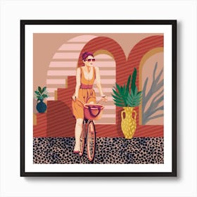 Illustration Of A Woman Riding A Bicycle Art Print