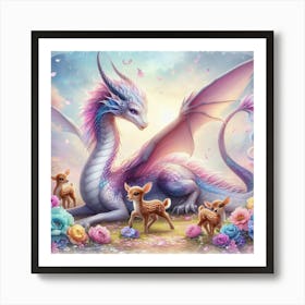 Dragon And baby deer  Art Print