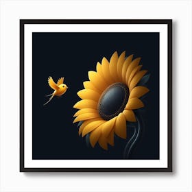 Sunflower And Bird Art Print