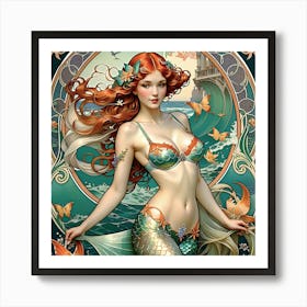 Mermaid And Butterflies Version 2 Art Print
