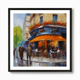 Cafe in Paris. spring season. Passersby. The beauty of the place. Oil colors.4 Art Print