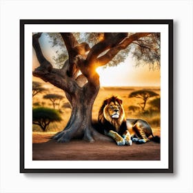 Lion Under The Tree 6 Art Print