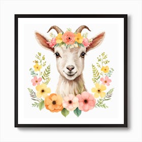 Floral Baby Goat Nursery Illustration (29) Art Print
