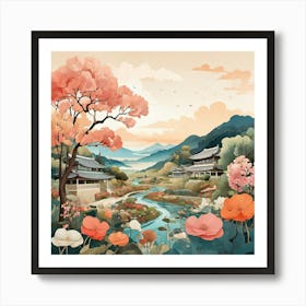 The Garden Of Morning Calm South Korea Modern Illustration 1 Art Print