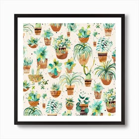 Home Succulent Plant Pots White Square Art Print