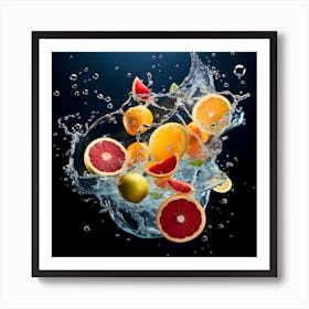 Oranges Splashing In Water Art Print