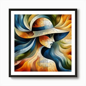 Abstract Puzzle Art Woman in a Hat   Art Print