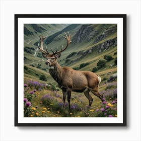 Stag Deer On Mountainside Art Print