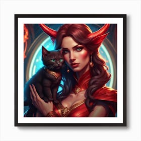 Devil Woman With Cat Art Print