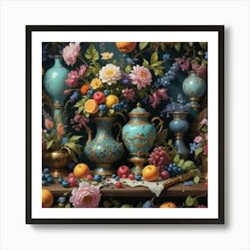 Table With Fruit And Vases Art Print