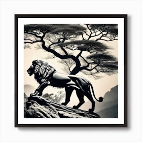 Lion On A Rock Art Print