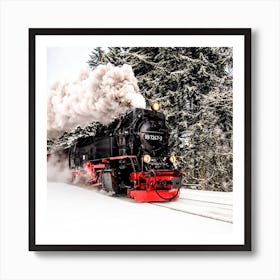 Steam Train in Winter Woods Art Print