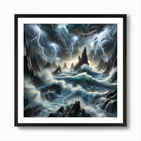 Stormy Seas Wall Art: A Dramatic Thunderstorm Over Crashing Waves for Bold and Nature-Inspired Home Decor Print Art Art Print