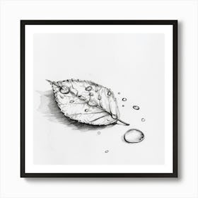 Leaf With Water Droplets Art Print