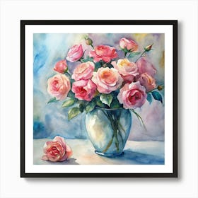 Pink Roses In A Vase 3 Art Print