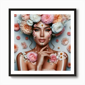 Beautiful Woman With Flowers On Her Head 1 Art Print