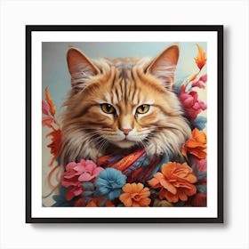 Cat With Flowers Art Print