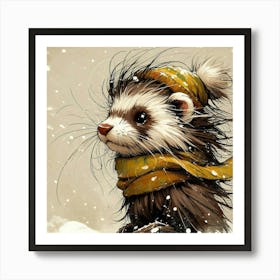 Ferret In The Snow Art Print