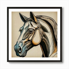 Default Horse Artwork Picasso Style Drawing 3 Art Print