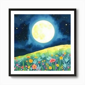 Full Moon In The Meadow Art Print