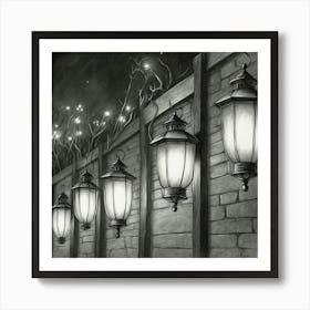 Three Street Lamps By Person Art Print