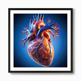 A detailed 3D illustration of a human heart with veins and arteries. Art Print