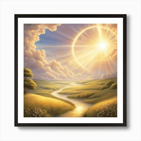 Sun Rising Over A Valley Art Print