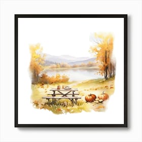 Watercolor Autumn Picnic Table 3 Poster