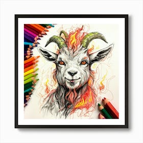 Goat With Flames 7 Art Print