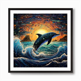 Dolphin At Sunset Art Print