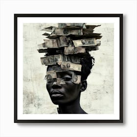 Woman With Money On Her Head Art Print