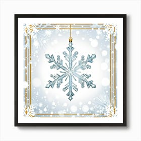 Abstract Illustration Of A Glistening Snowflake Ornament White With Hints Of Silver And Gold Suspe (3) Art Print