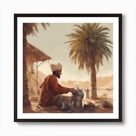 Man In The Moroccan Desert Making Tea Art Print