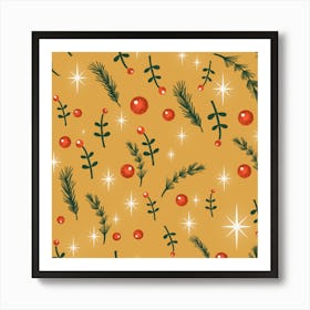 Happy Holidays Foliage Yellow Art Print