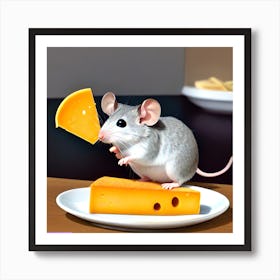Surrealism Art Print | Mouse Stares At Floating Cheese Wedge Art Print