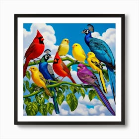 Birds On A Branch Art Print