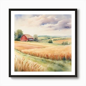 Watercolor Of A Wheat Field Art Print